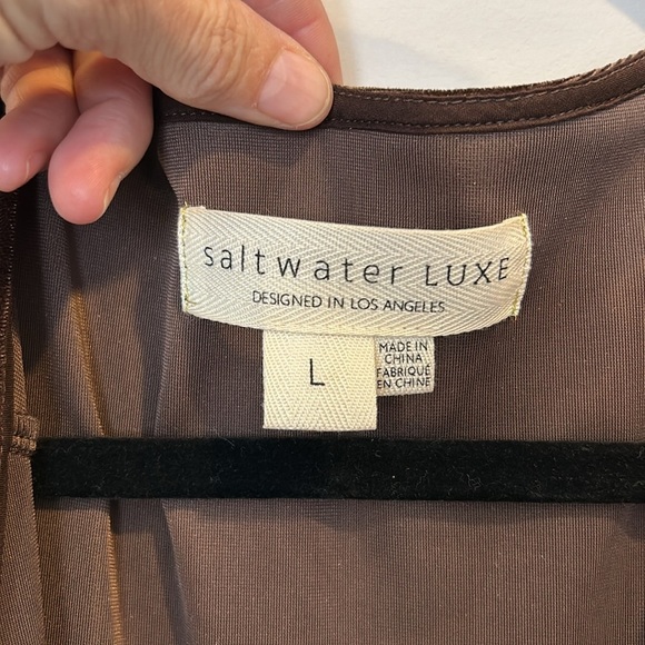 Saltwater Luxe Velour Wrap Belted Midi Dress in Brown - Picture 5 of 13